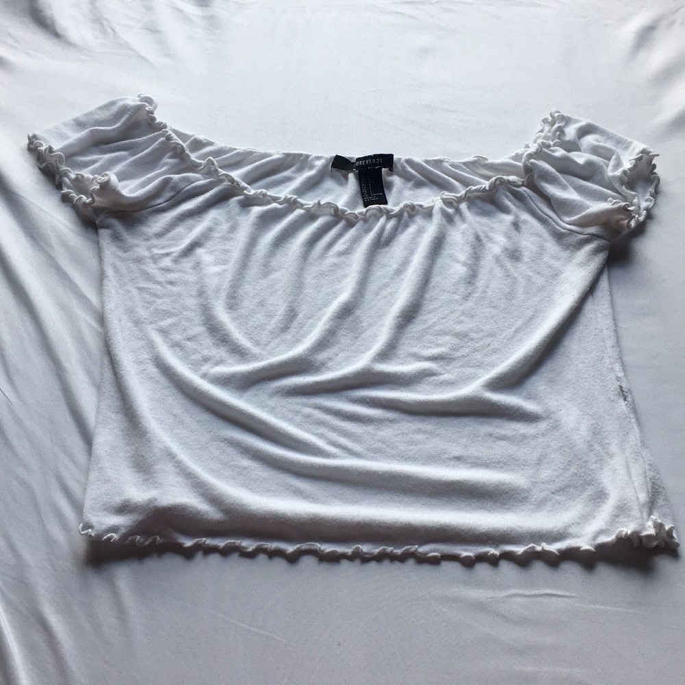 White Forever 21 Lettuce-edge Crop Top